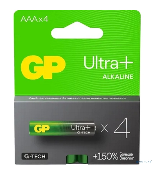 Алкалиновые батарейки c технологией G-tech GP Ultra Plus Alkaline 24А AАA - 4 шт. на блистере