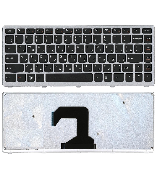 Клавиатура для ноутбука Lenovo IdeaPad U410 черная с серебристой рамкой