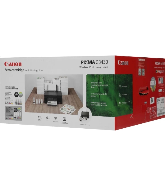 МФУ струйное Canon PIXMA G3430 (5989C009), A4, цветное, печ. 11 стр/мин. (ч/б) 6 стр/мин. (цвет), скан. до 3.16 стр/мин., 4800 x 1200 dpi (печать) 600x1200dpi (скан.), USB, Wi-Fi, Air Print, Mopria