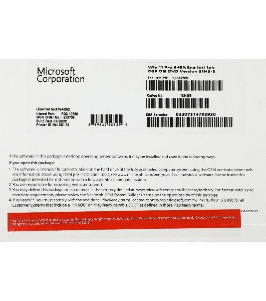 Операционная система OEM WIN 11 PRO 64B ENG 1PK FQC-10528 MS