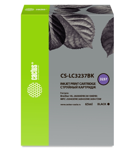Картридж струйный Cactus CS-LC3237BK черный (65 мл) для Brother HL-J6000DW/J6100DW