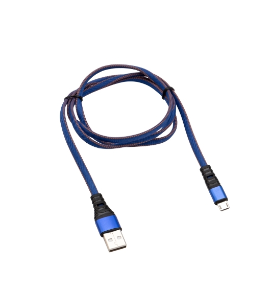 Кабель Rexant USB-microUSB 1 м, плоский провод, синяя джинсовая оплетка