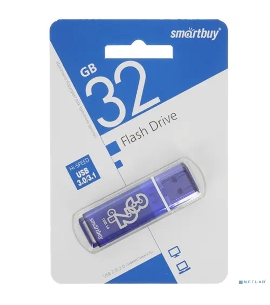 Флешка USB Smartbuy Glossy series Blue (SB32 GbGS-DB), 32Gb, USB 3.0, R/W 75/25, темно-синий