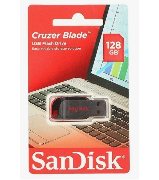Флешка USB SanDisk Cruzer Blade (SDCZ50-128G-B35), 128Gb, USB 2.0, Type-A, R/W 16/4, черный