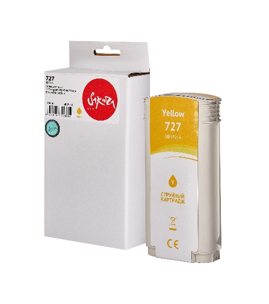 Картридж струйный Sakura B3P21A (№727 Yellow) для HP, желтый, 130 мл.