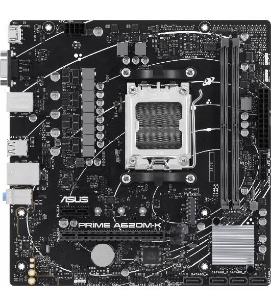Материнская плата ASUS PRIME A620M-K, AM5, AMD A620, 2xDDR5, 4xSATA, 1xM.2, 1xPCI-E 4.0 x16, 1xPCI-E x1, 1xHDMI, 1xVGA, 1x 1Gb LAN, 4xUSB-A 3.2 Gen 1, 2xUSB-A 2.0, 3x3.5 мм, 7.1, Micro-ATX