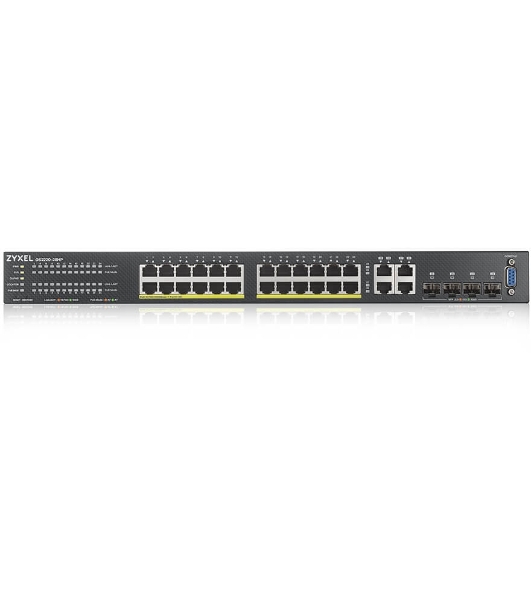 Коммутатор гибридный L2 PoE+ Zyxel NebulaFlex Pro GS2210-28HP, rack 19', 24xGE PoE+, 4xCombo (SFP/RJ-45), бюджет 375 Вт, автономное/облачное управление