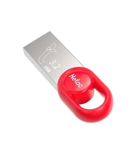 Флешка USB Netac UM2 (NT03UM2N-128G-32RE), 128Gb, USB 3.0, R/W 130/50, серебристый/красный