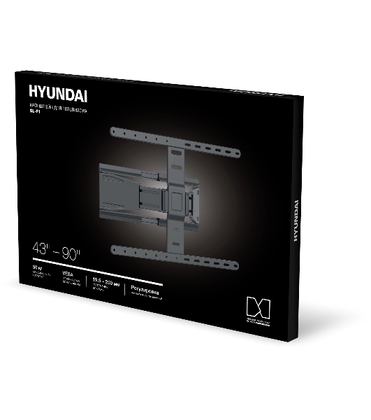 Кронштейн для телевизора Hyundai SL-F1 черный 43'-90' макс.50кг настенный поворотно-выдвижной и наклонный