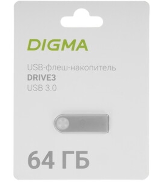 Флешка USB Digma GDRIVE3 (DGFUM064A30SR), 64Gb, USB 3.0, R/W 70/30, серебристый
