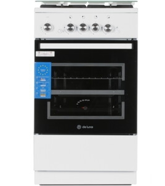 Плита газовая De Luxe 5040.42Г (КР) ЧР белый, конфорок 4 шт, духовка 46 л, 50 см x 85 см x 50 см