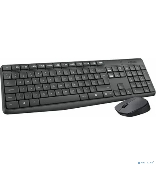 Комплект клавиатура+мышь Logitech MK235 беспроводной, USB, 1000 DPI, серый (заводская гравировка)