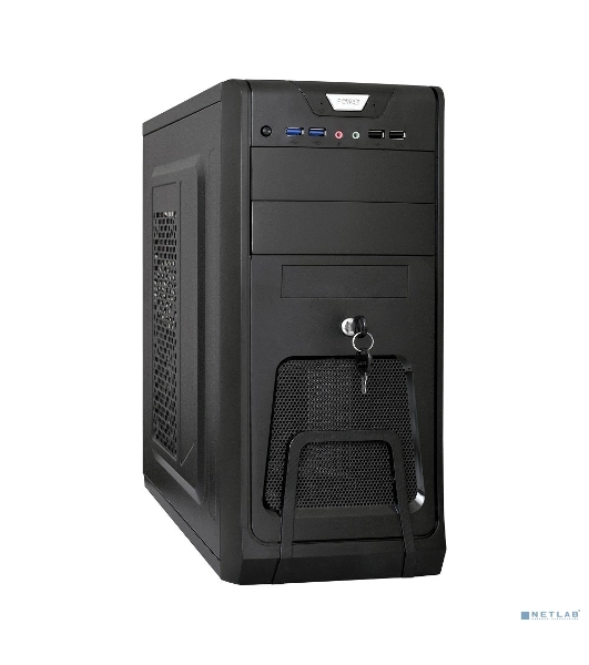 Компьютерный корпус Miditower ExeGate CP-603UB Black, ATX, (без БП), 2*USB+2*USB 3.0, Audio, замок блокировки кнопки питания