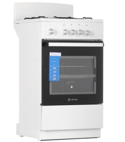 Плита газовая De Luxe 5040.48Г (Щ) белый, конфорок 4 шт, духовка 43 л, 50 см x 85 см x 50 см