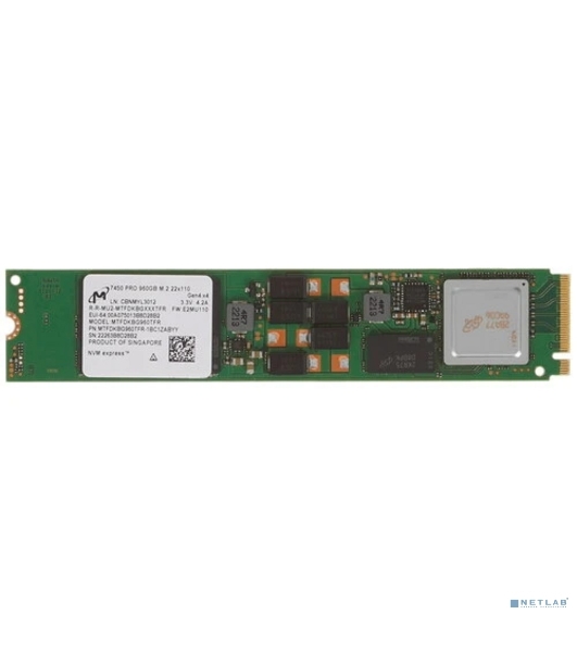 Накопитель SSD Micron 7450 PRO, 960Gb, M.2 22110, PCIe 4.0 x4, NVMe, R/W 5000/1400