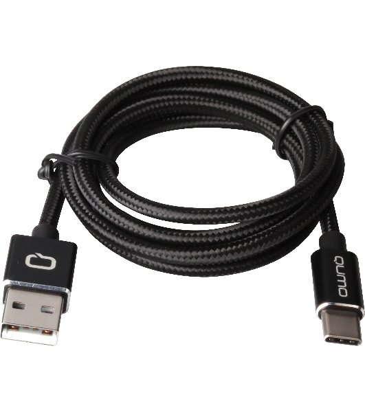 Кабель Qumo Type-С кабель, 1м, USB 2.0, 5В, 2А, 10Вт, PVC оплетка, PVC molded коннектор, черный