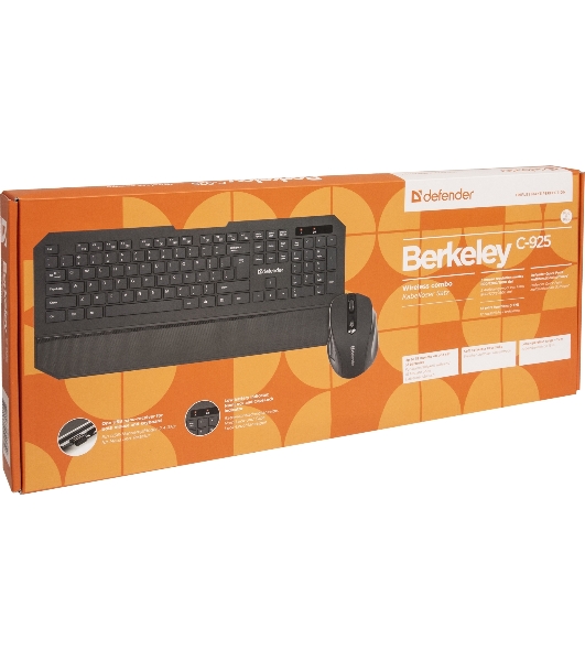 Комплект клавиатура+мышь Defender Berkeley C-925 беспроводной, USB, 1600 DPI, чёрный
