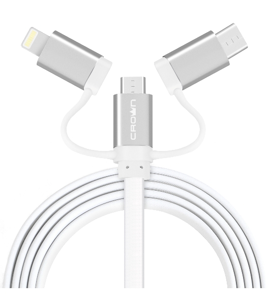 Кабель Crown USB - microUSB/USB Type-C/Lightning CMCU-3182 белый