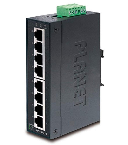 Коммутатор ISW-801T для монтажа в DIN рейку IP30 Slim Type 8-Port Industrial Fast Ethernet Switch (-40 to 75 degree C)