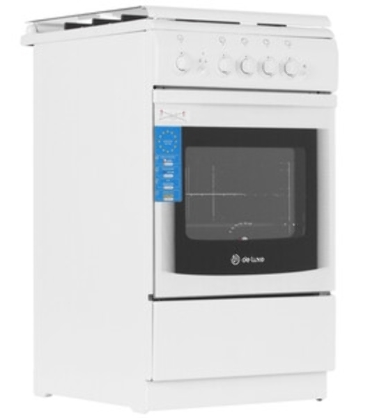 Плита Газовая De Luxe 506040.14г (кр) ЧР белый (стеклянная крышка) реш.чугун