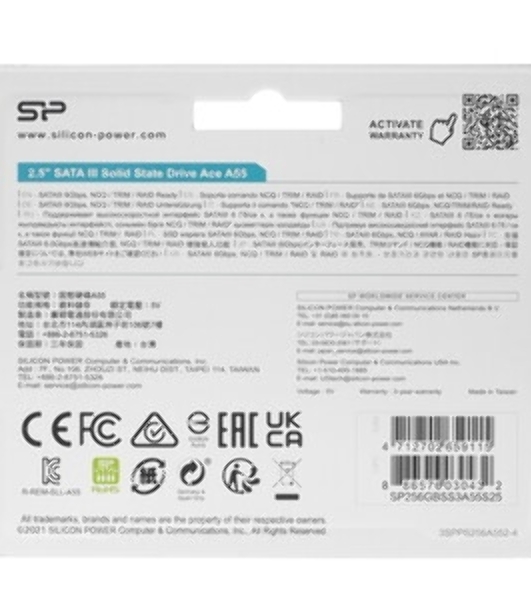 Накопитель SSD Silicon Power Ace A55, 256Gb, SATA III, 2.5', R/W 550/450