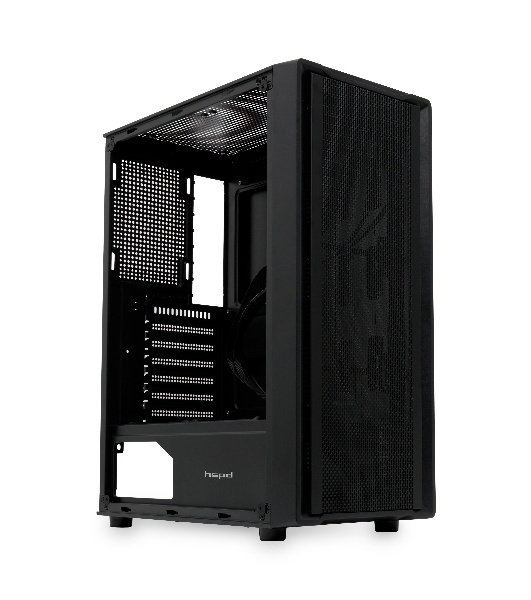 Компьютерный корпус без блока питания HSPD M530, Mesh Mid Tower, Black, TG, 0.4 SPCC, no fans ATX, mATX, mITX 155/290/200mm 2x2.5', 2x3.5', 7xPCI 1xUSB-A 3.0, 2xUSB-A 1.0 335x193x445mm