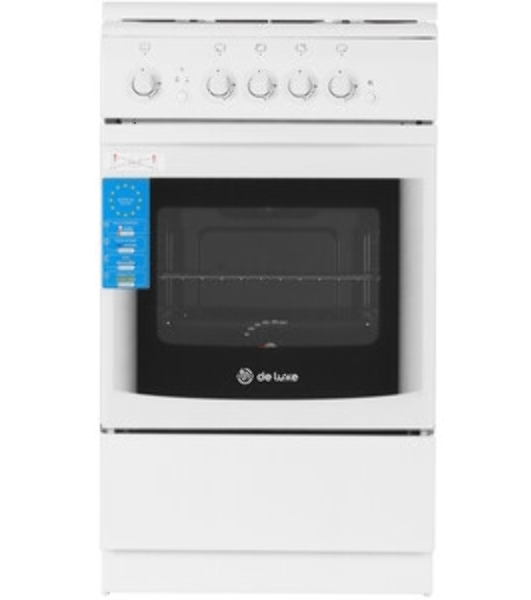 Плита Газовая De Luxe 506040.14г (кр) ЧР белый (стеклянная крышка) реш.чугун