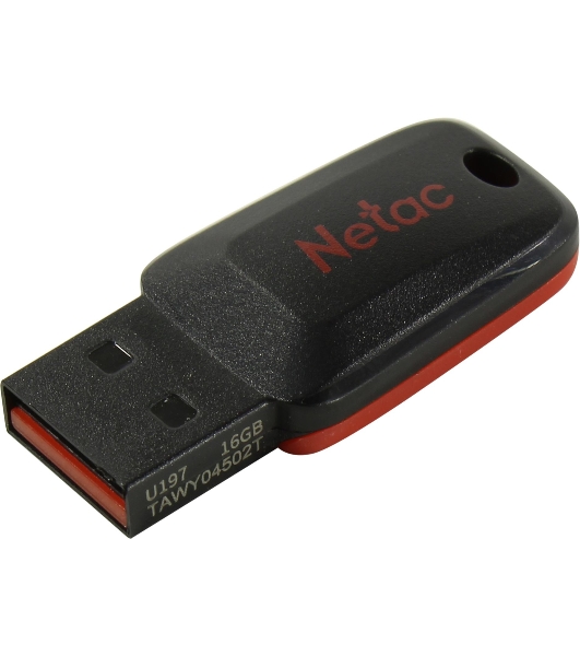 Флешка USB Netac U197 (NT03U197N-016G-20BK), 16Gb, USB 2.0, R/W 25/10, черный/красный