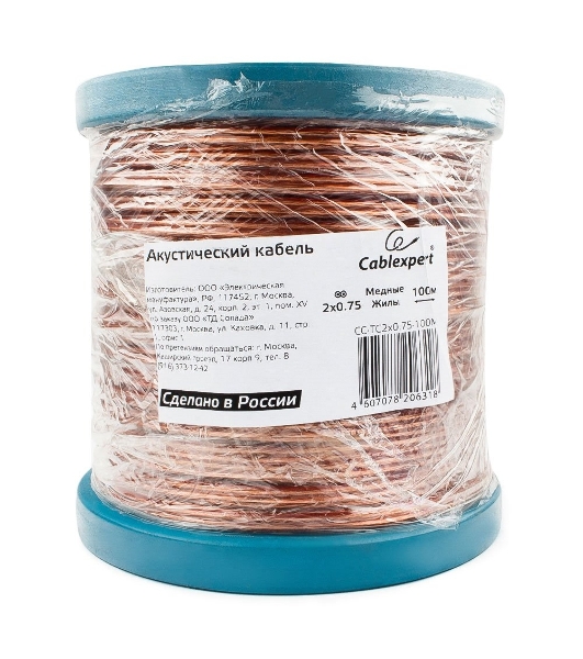Акустический кабель Cablexpert CC-TC2x0,75-100M, прозрачный, 100 м, на катушке