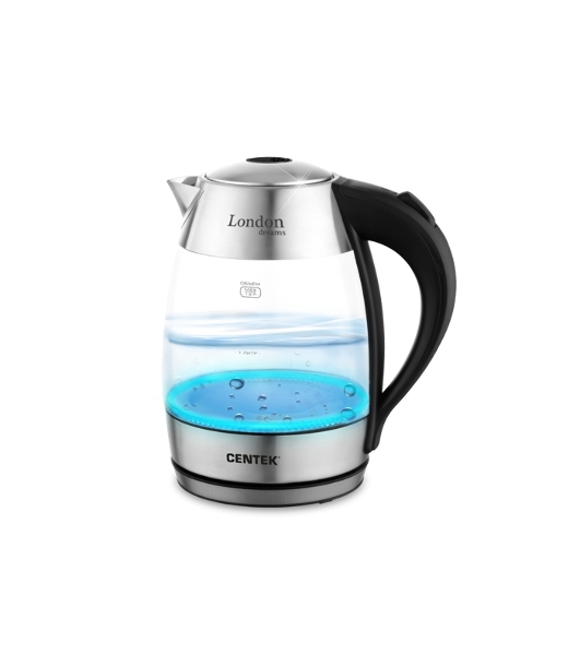 Чайник электрический Centek CT-0059 London, стекло, 1.8л, 2200Вт, LED-подсветка, отделка нерж.