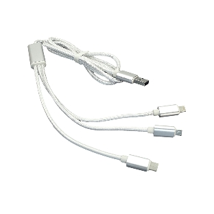 Кабель для зарядки USB (3-в-1) (Apple Lightning 8Pin, USB Type-C, USB-Micro) ШНУРОК. 1m. белый