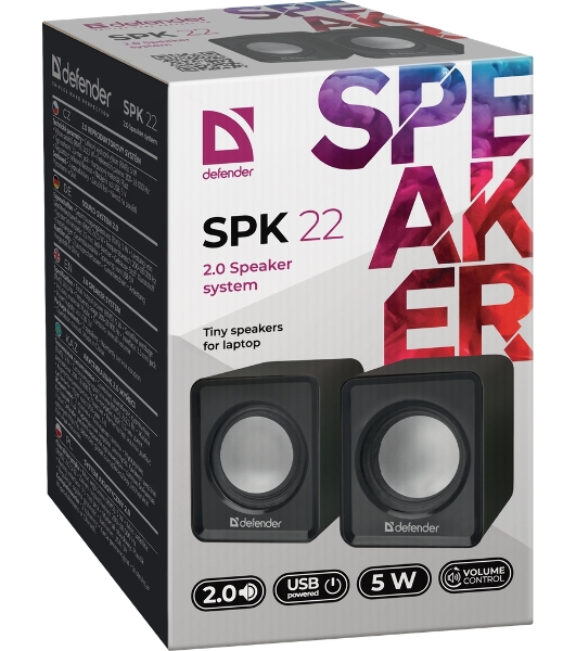 Акустическая система 2.0 Defender #1 SPK 22 черный, 5 Вт, питание от USB