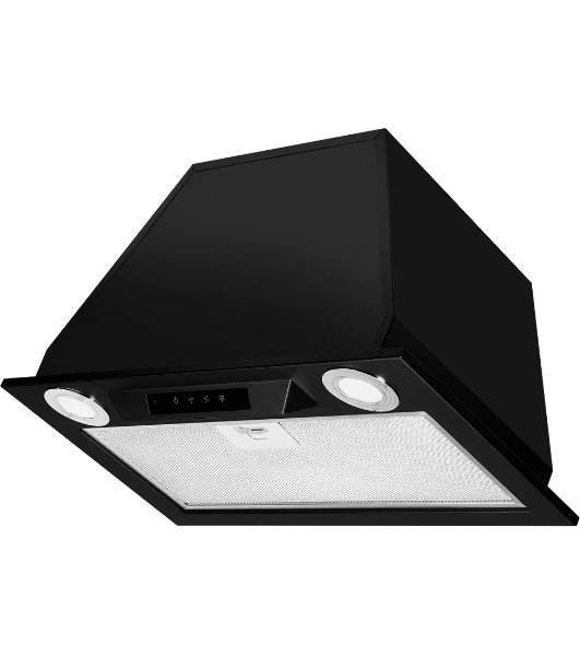 Вытяжка встраиваемая Kuppersberg INLINEA 52 Black, ширина 52 см, отвод/рециркуляция, 850 м3/час, электронное сенсорное управление, таймер, пульт ДУ, 3 скорости, светодиодное освещение 2х3,5 Вт, металлический жироулавливающий фильтр, угольный фильтр С6С (опция), 42 дБ, черный