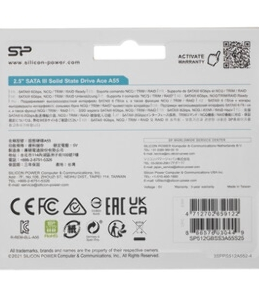 Накопитель SSD Silicon Power Ace A55, 512Gb, SATA III, 2.5', R/W 560/530
