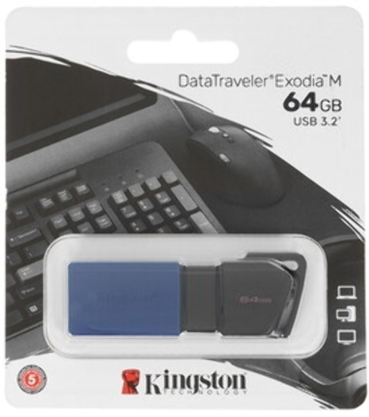 Флешка USB Kingston DataTraveler Exodia M (DTXM/64Gb), 64Gb, USB 3.0, R/W 70/45, черный/синий