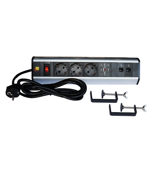 Блок розеток: 3 эл. модуля, 2 USB модуля, 2 порта кат.6