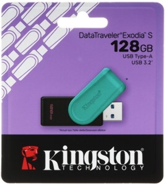 Флешка USB Kingston DataTraveler Exodia S (DTXS/128Gb), 128Gb, USB 3.2 Gen 1, R/W 150/60, бирюзовый/черный