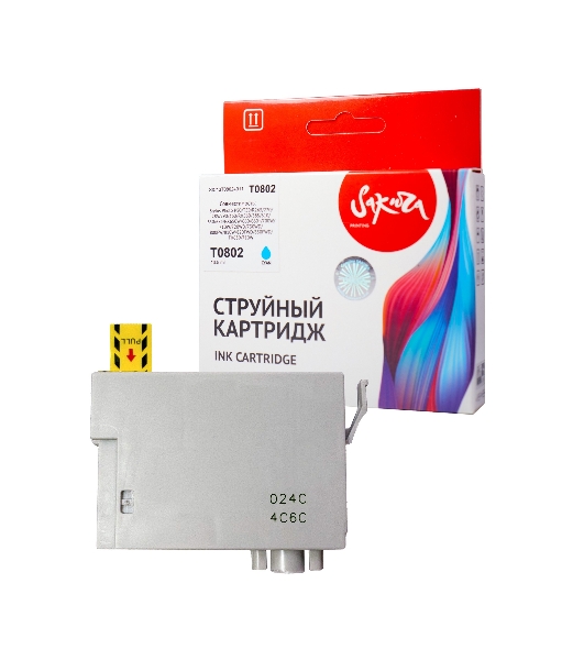 Картридж струйный Sakura C13T08024011 (T0802) для Epson, голубой, 7,4 мл.