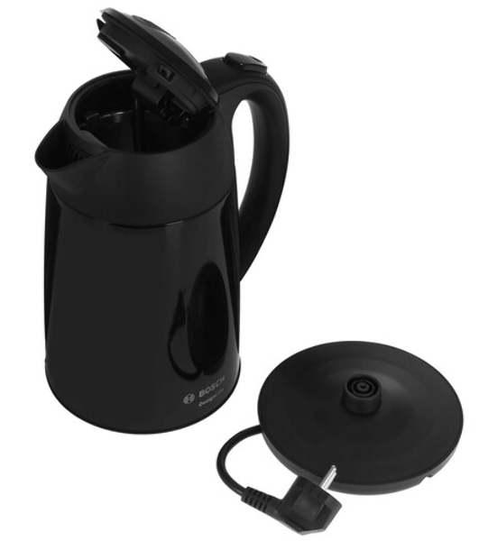 Электрочайник Bosch TWK3P423 черный, 1.7 л, 2400 Вт, скрытый нагревательный элемент