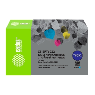 Картридж струйный Cactus CS-EPT6032 (T6032) голубой пигментный (220 мл) для Epson Stylus PRO 7880/9880