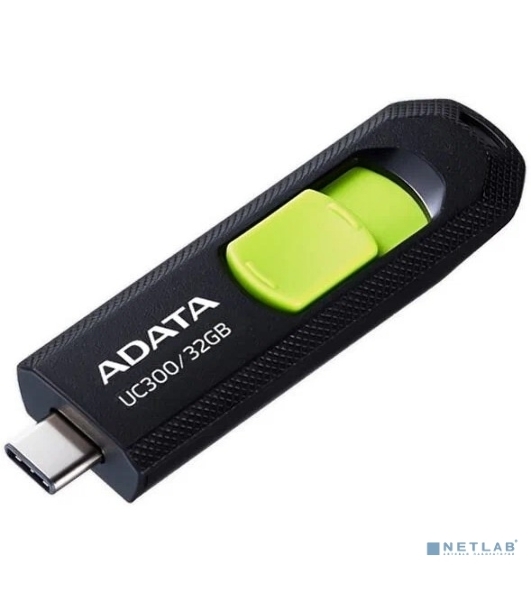 Флешка USB ADATA UC300 (ACHO-UC300-32G-RBK/GN), 32Gb, Type-C USB 3.2, R/W 100/30, черный/зеленый
