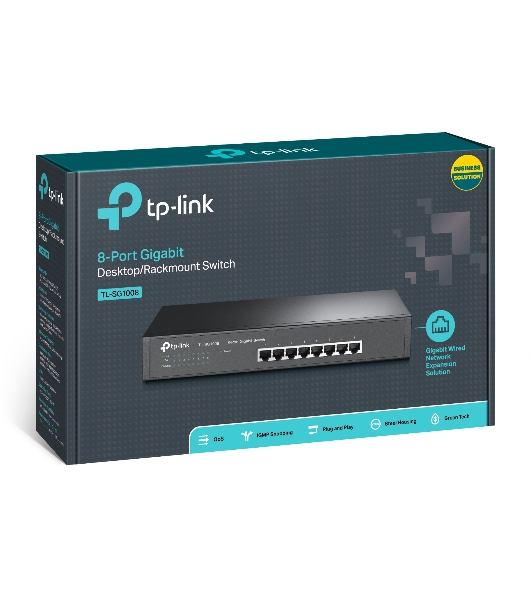 Коммутатор TP-LINK SMB TL-SG1008 8-port Gigabit Switch, 1U rack-mountable steel case