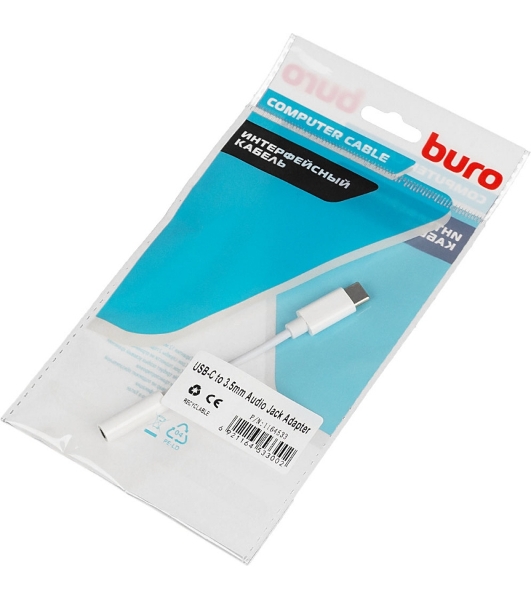 Переходник Buro BHP TPC-JCK USB Type-C (m) Jack 3.5мм (f) белый