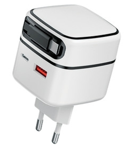 Сетевое зарядное устройство Qumo Energy PD 35Вт (Charger 0092), USB-A QC4 + 2 USB Type-C PD (один встр,кабель), цвет белый