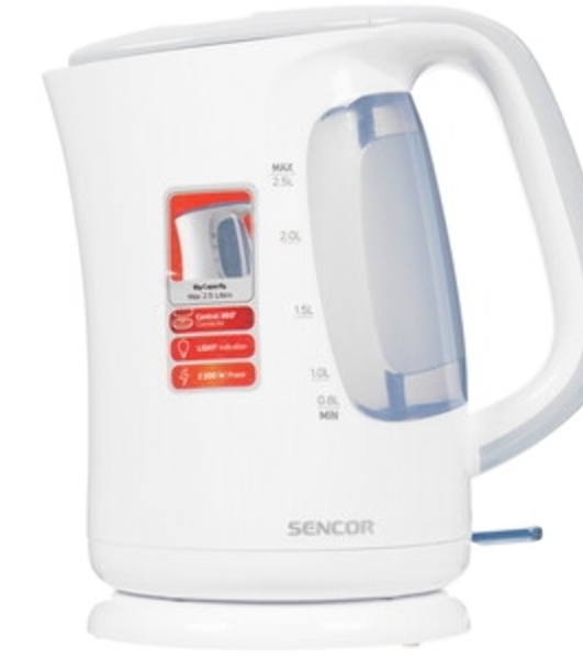 Электрочайник Sencor SWK 2510WH белый, 2.5 л, 2200 Вт, скрытый нагревательный элемент