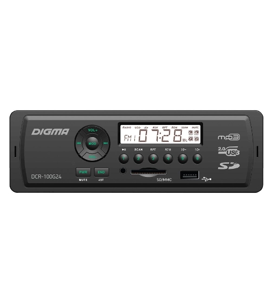 Автомагнитола Digma DCR-100G24, 1 DIN, USB Type-A, AUX