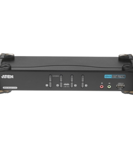 Переключатель KVM ATEN CS1784A-AT-G KVM+Audio+USB 2.0, 1 user USB+DVI => 4 cpu USB+DVI, со шнурами USB 4х1.8м., 2560x1600 60Hz DVI-D Dual Link/2048x