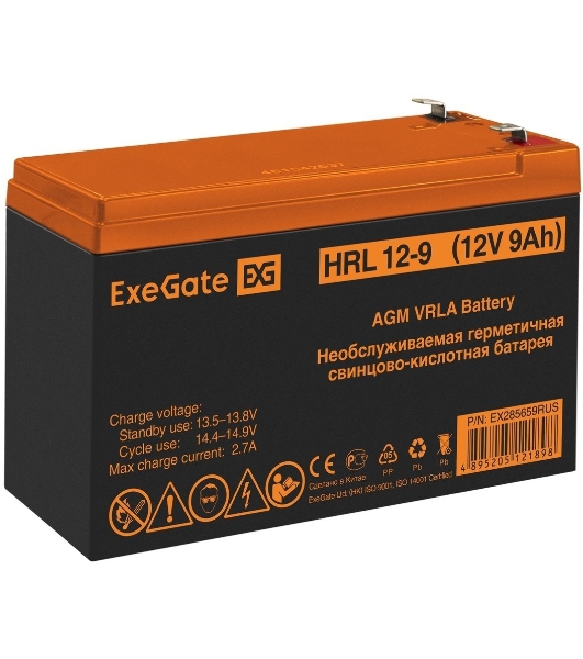 Батарея для ИБП ExeGate EX285659RUS HRL 12-9 (12V 9Ah 1234W, клеммы F2)