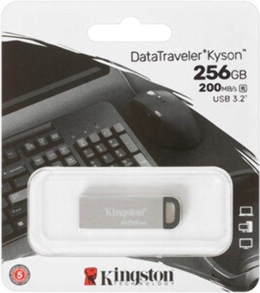 Флешка USB Kingston DataTraveler KYSON (DTKN/256GB), 256Gb, USB 3.2 Gen 1, R/W 200/60, серебристый/черный