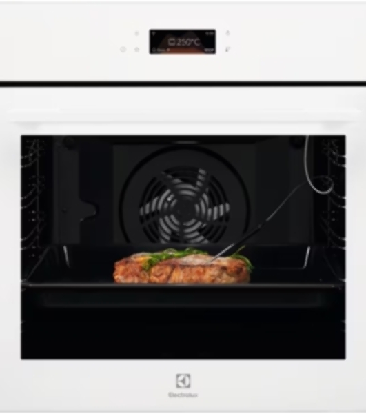 Электрический духовой шкаф Electrolux LOE8H39V с конвекцией, объем 72 л, 17 режимов, очистка паровая, 3 стекла в дверце, направляющие проволочные + телескопические (1 уровень),белая,термозонд